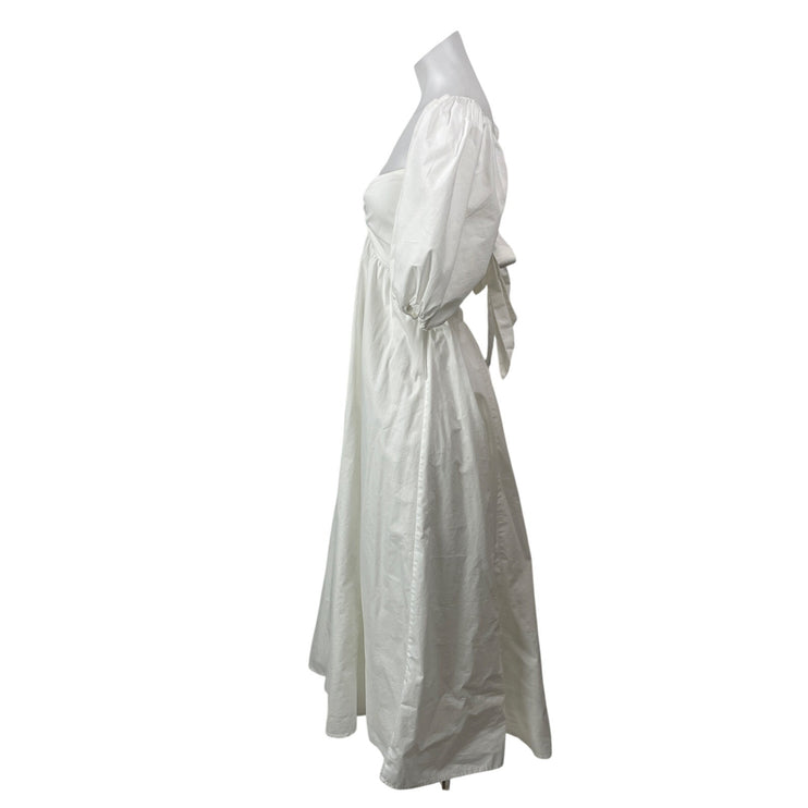Abercrombie & Fitch Womens White Short Puff Sleeves O-Ring Smocked Midi Dress ST