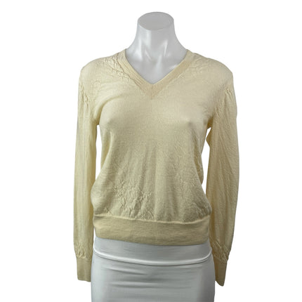 J.Crew Women Yellow Cashmere V Neck Long Sleeve Knit Pullover Sweater Top Size M