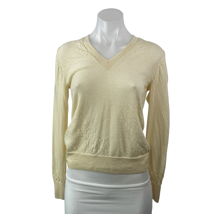 J.Crew Women Yellow Cashmere V Neck Long Sleeve Knit Pullover Sweater Top Size M