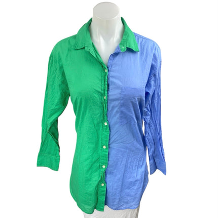 J.Crew Women's Blue Green Colorblock  Long Sleeve Button Down Shirt Top Size XS