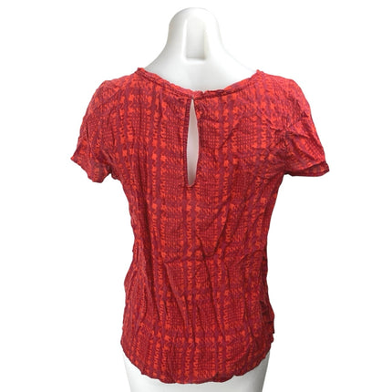 Joie 100% Silk Red Plaid Houndstooth Checkered Short Sleeve Blouse Shirt Top S