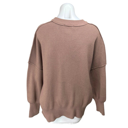 Lillusory Women's Brown Ribbed Knit Long Sleeve Crew Neck Sweater Top Size M