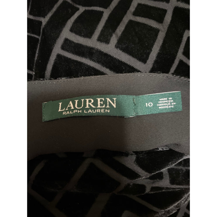 Lauren Ralph Lauren Black Burnout Velvet Geometric Mini A-Line Blouson Dress 10