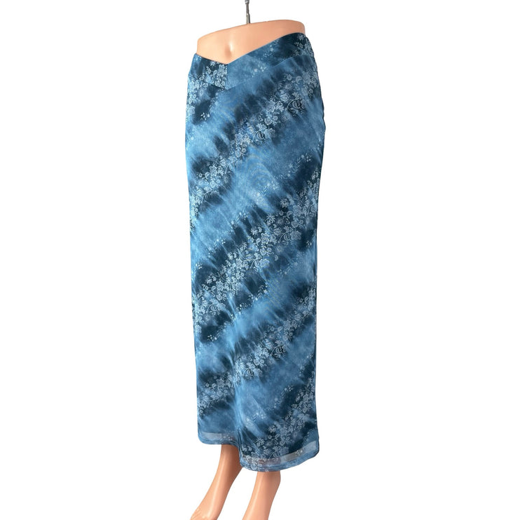 Urban Outfitters Blue Floral Tie Dye High Waist Hawaiian Straight Midi Skirt S