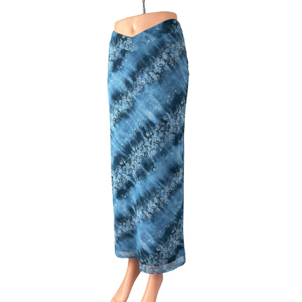 Urban Outfitters Blue Floral Tie Dye High Waist Hawaiian Straight Midi Skirt S