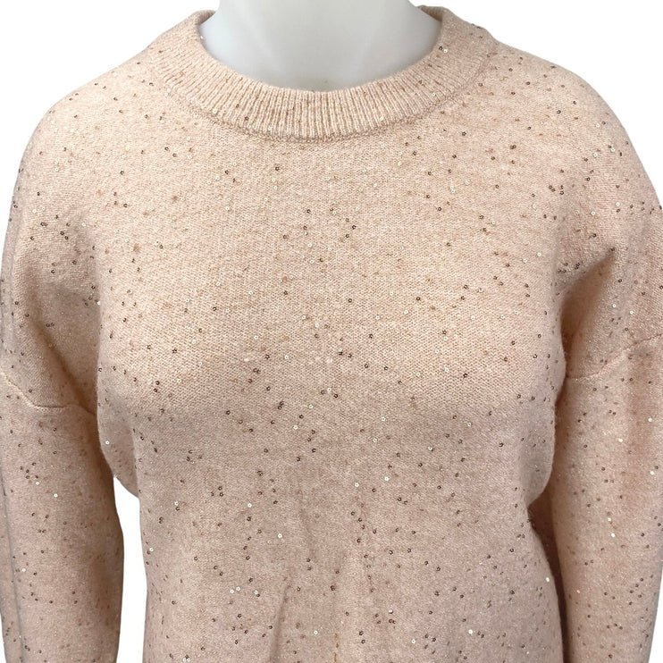 NEW H&M Women's Pink Metallic Sequin Long Sleeve Crew Neck Sweater Top Size XXL