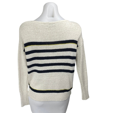 Ann Taylor LOFT Women White Black Striped Long Sleeve Knit Sweater Top Size XS