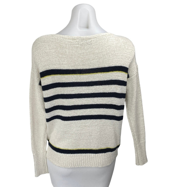 Ann Taylor LOFT Women White Black Striped Long Sleeve Knit Sweater Top Size XS