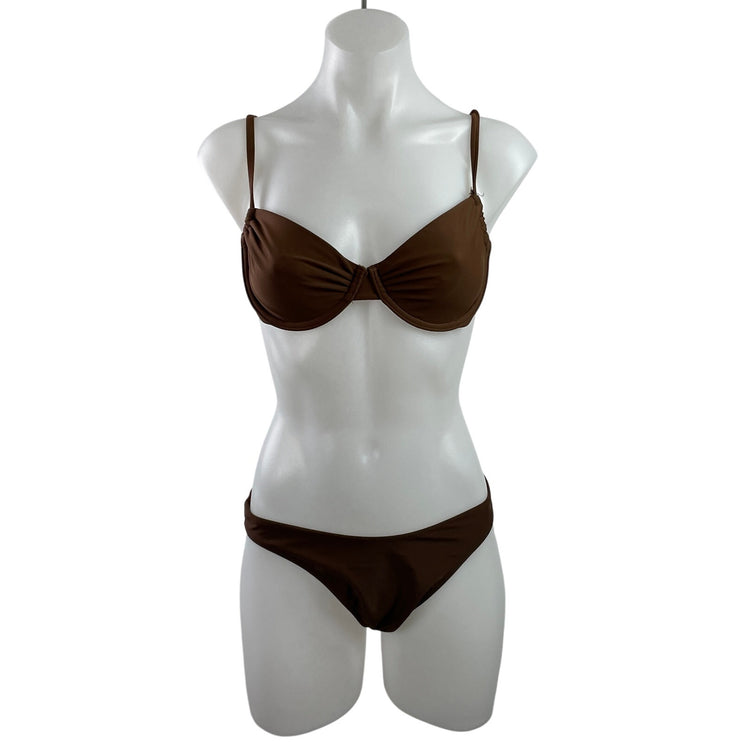 Abercrombie & Fitch Women's Brown Ruched Underwire Bikini Swimwear Set Size S/M