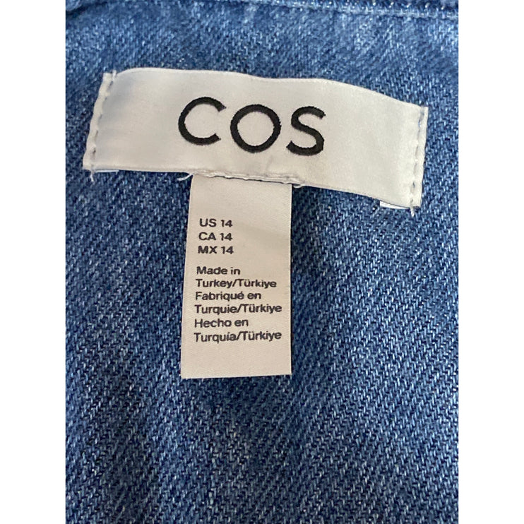 COS Blue Oversized Collared Half Sleeve Button Up Crop Denim Shirt Blouse Top 14