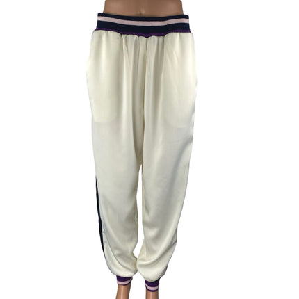 Saylient Women's White Elastic Waist High Rise Tapered Jogger Sweat Pants Size L