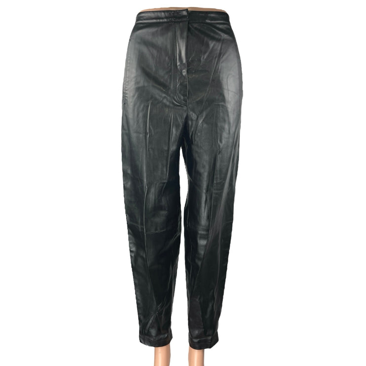 12 Storeez Black Faux Vegan Leather Straight Tapered High Rise Trousers Pants XS