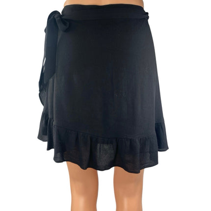 Aritzia Sunday Best Women's Black Ruffle Flowy Side Tie Wrap Mini Skirt Size M