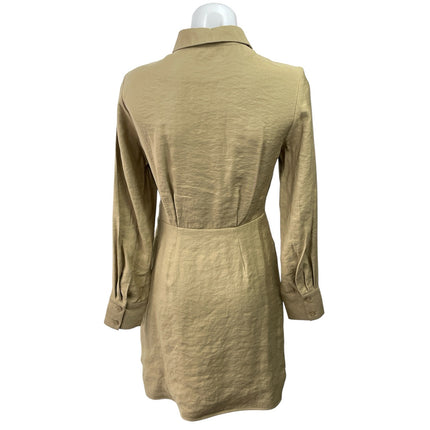 & Other Stories Olive Green Long Sleeve Tie Waist Wrap Mini Shirt Dress Size 2