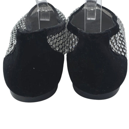Zara Women's Black Mesh Jeweled Rhinestone Round Toe Slip On Ballet Flats Sz 6.5