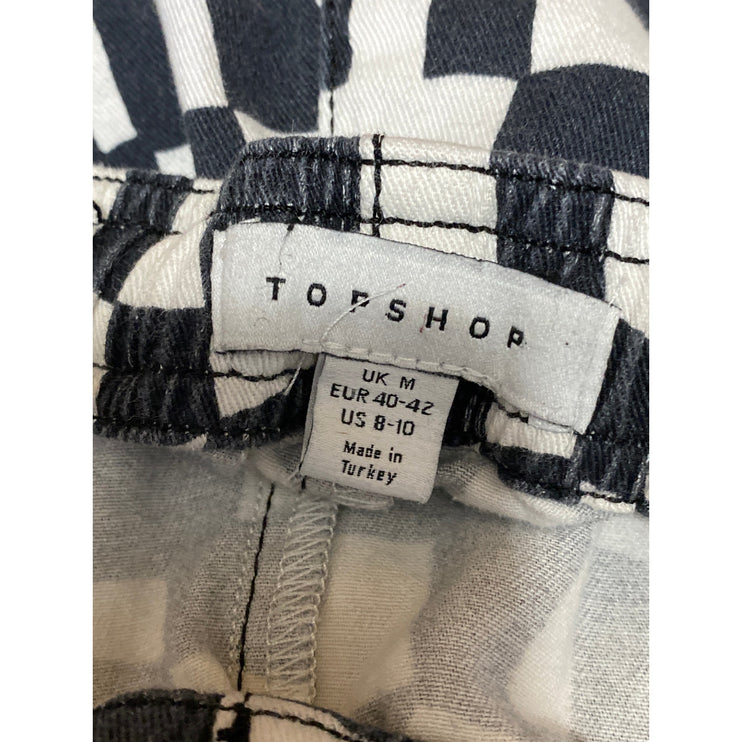 Topshop Black White Check Geometric High Rise Balloon Mini Casual Shorts Sz 8-10