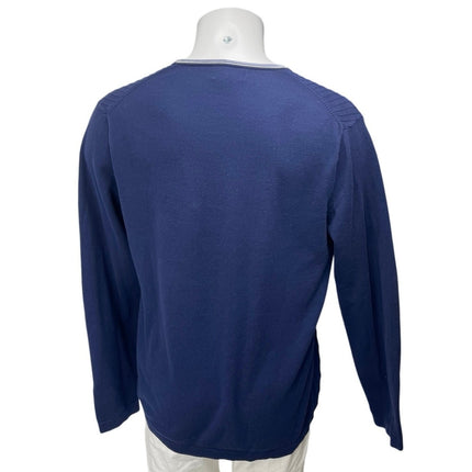 Banana Republic Men's Blue Grid Knit Long Sleeve V-Neck Sweatshirt Sweater Top L