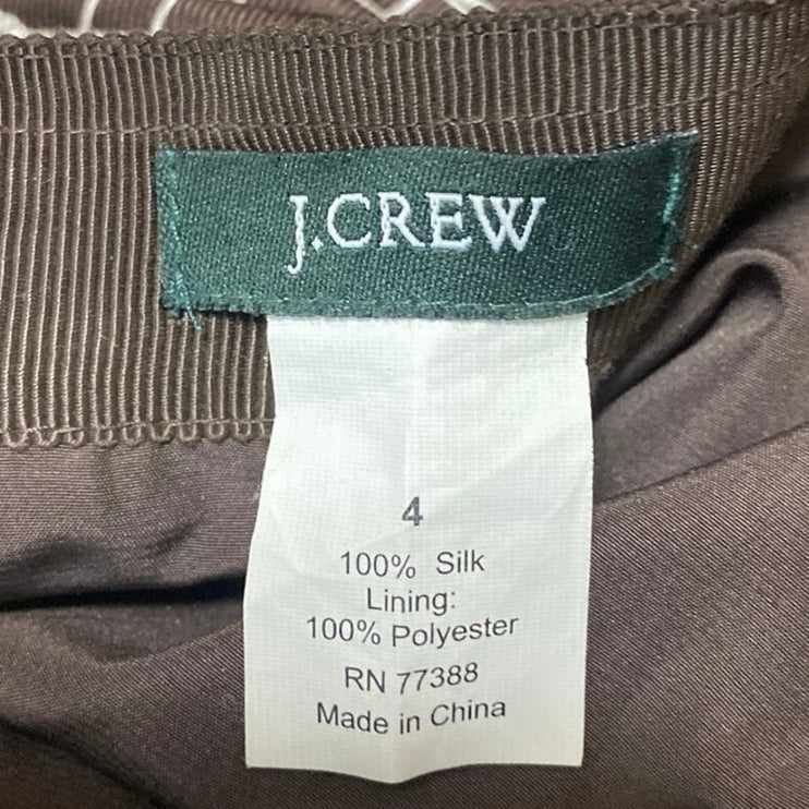 J.Crew 100% Silk Satin Brown Equestrian Print Pleated Knee Length A-Line Skirt 4