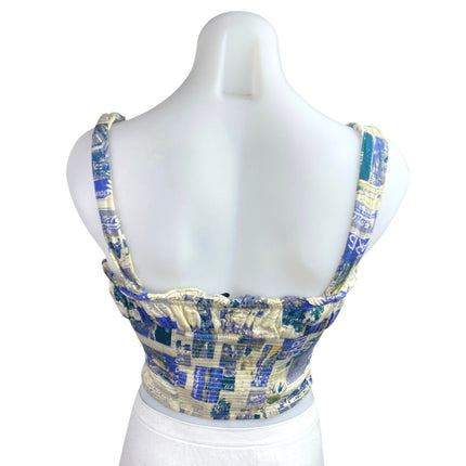 Urban Outfitters Valentina Blue Sleeveless Floral Bustier Cami Crop Top Size XS