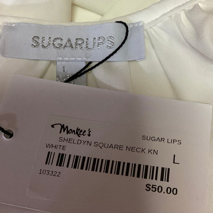 NEW Sugarlips White Sheldyn Square Neck Boxy Tie Sleeveless Tank Top Size L