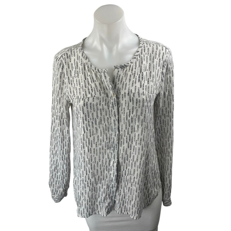 Ann Taylor LOFT White Black Abstract Long Sleeve Button Down Blouse Top Size XS