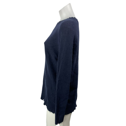 Minnierose Women's Navy Blue Long Sleeves Knit Distressed Pullover Sweater Top M