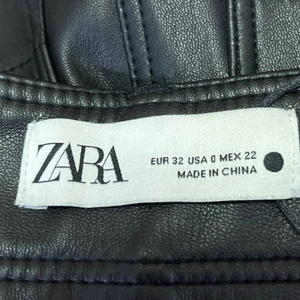 Zara Black Faux Vegan Leather Straight Wide Leg High Rise Crop Trousers Pants 0
