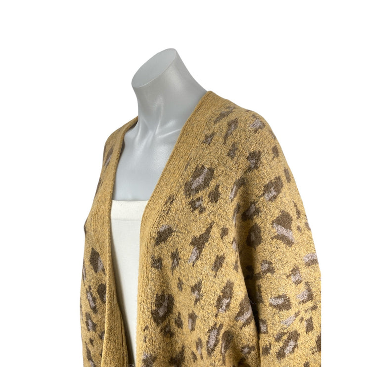 Easel Women's Tan Cheetah Leopard Animal Print Open Cardigan Sweater Top Size S