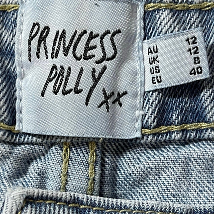 Princess Polly Women's Blue Mid Rise Y2K A Line Mini Denim Jean Skirt Size 8