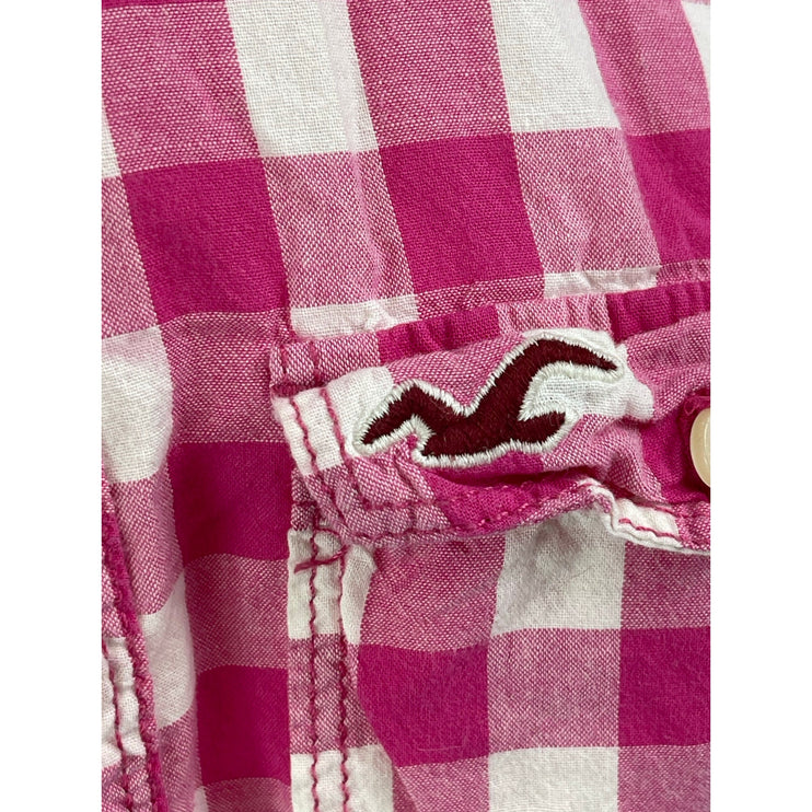 Hollister Women's Pink Gingham Checkered Long Sleeve Button Down Shirt Top Sz L