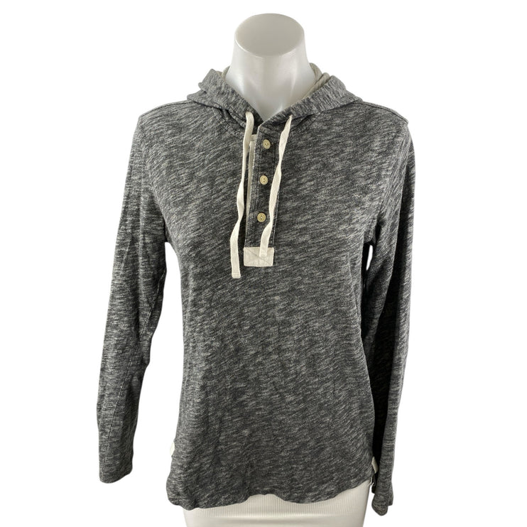 Vince Women's Heather Gray Long Sleeve Hoodie Hooded Henley Sweatshirt Size S