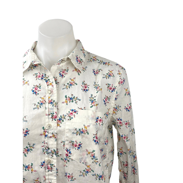 Gap Women's White Floral Print Cotton Long Sleeve Button Down Shirt Top Size XS