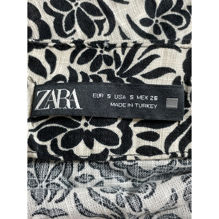 Zara Women's Black White Floral Embroidered Waist High Rise Mini Wrap Skirt Sz S