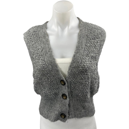 Urban Outfitters Paige Gray Textured Knit Sleeveless Button Crop Sweater Vest M