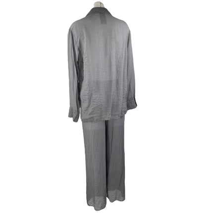 H&M Women's Gray Button Down Long Sleeve Shirt & Wide Leg Pants Matching Set S