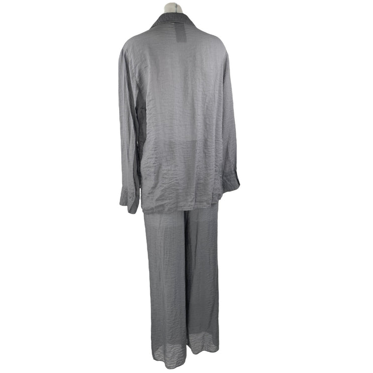 H&M Women's Gray Button Down Long Sleeve Shirt & Wide Leg Pants Matching Set S
