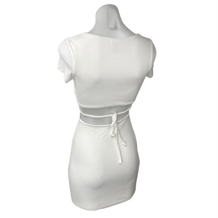 Princess Polly White Short Sleeve Knit Tie Back Cutout Mini Bodycon Dress Size 0