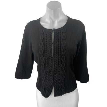 Ann Taylor Black Crochet Embroidered Half Sleeve Blazer Cardigan Blouse Top L