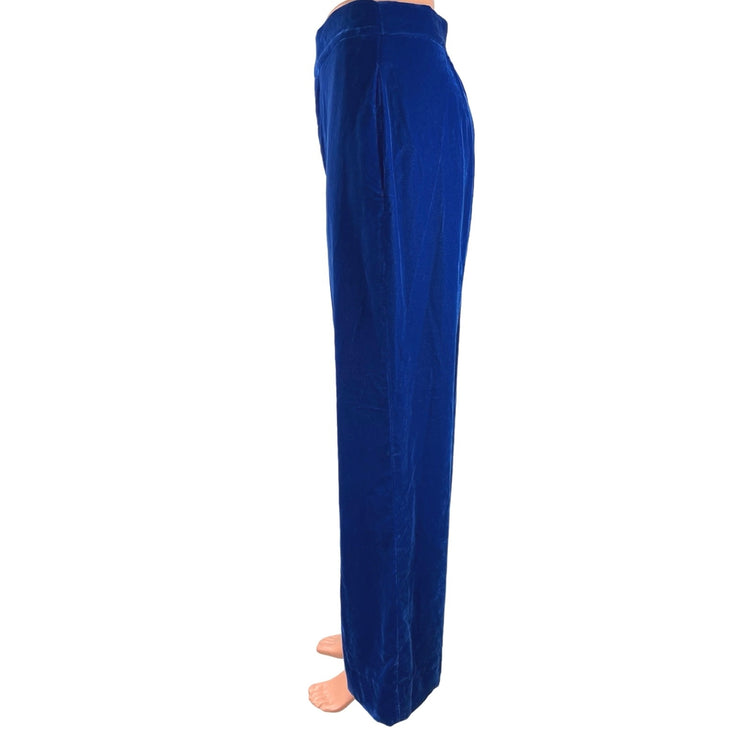 Zara Blue Velvet Velour High Waist Wide Flared Leg Crop Ankle Trousers Pants S