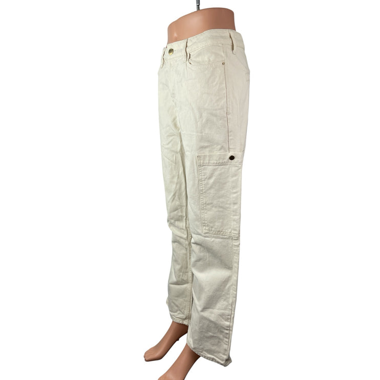 Zara Women's White High Rise Carrot Barrel Wide Leg Cargo Denim Jeans Pants Sz 4
