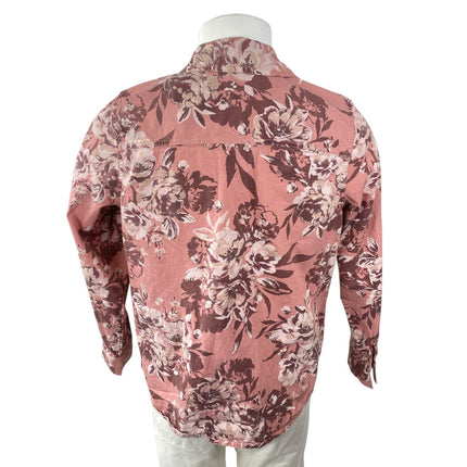 Denim + Company Women's Pink Floral Collared Long Sleeve Button Down Shirt Sz XL