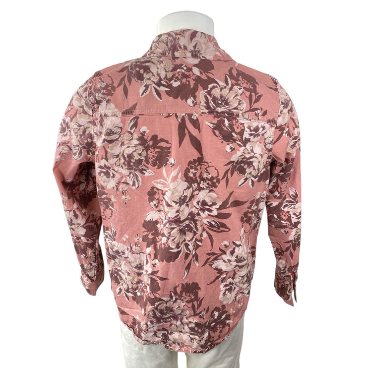 Denim + Company Women's Pink Floral Collared Long Sleeve Button Down Shirt Sz XL