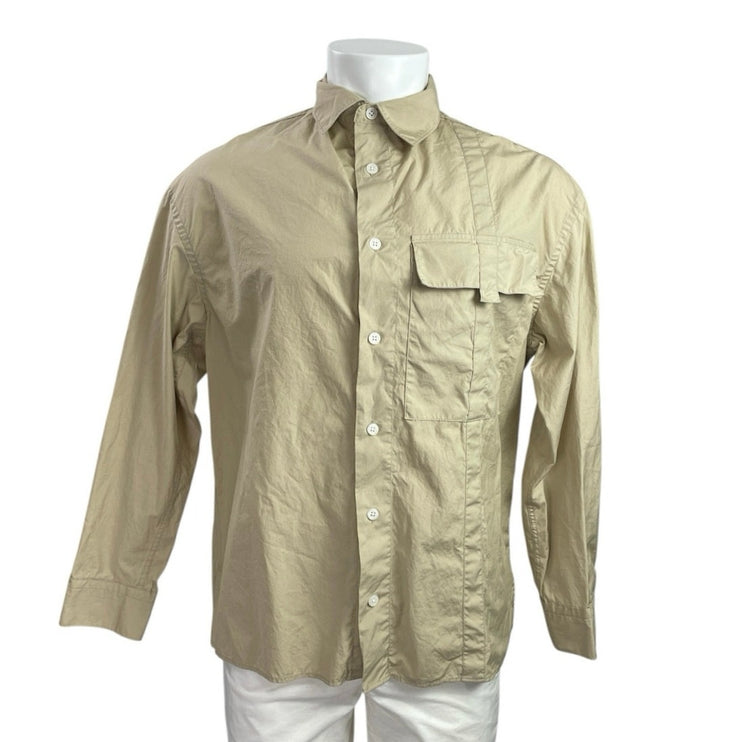 Zara Men's Beige Collared Long Sleeve Chest Pocket Casual Button Up Shirt Top M