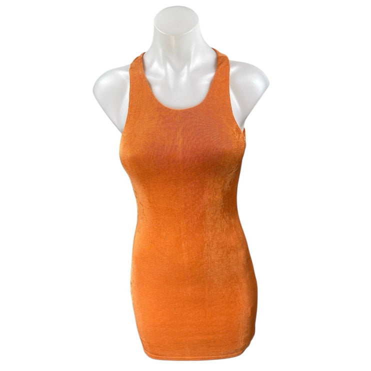 Lioness Orange Velvet Velour Sleeveless Racerback Tank Mini Bodycon Dress Size S