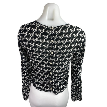 Aeropostale Black Animal Bird Print Long Sleeve Crop Shirt Blouse Top Size S