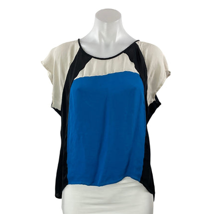 Rebecca Minkoff Women Blue 100% Silk Colorblock Short Sleeve Split  Blouse Top 6
