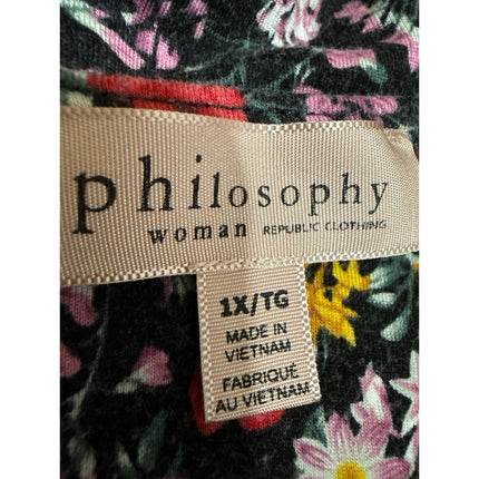 Philosophy Women's Black Multicolor Floral Long Sleeve T Shirt Tee Top Size XL