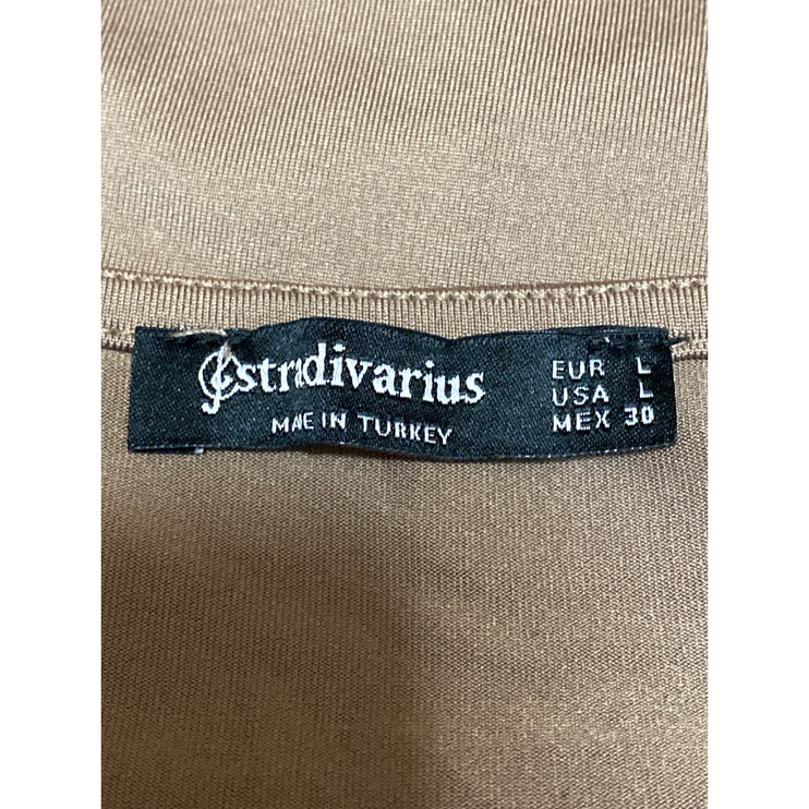 Stradivarius Women's Tan Square Neck Long Sleeve Stretch Blouse Crop Top Size L