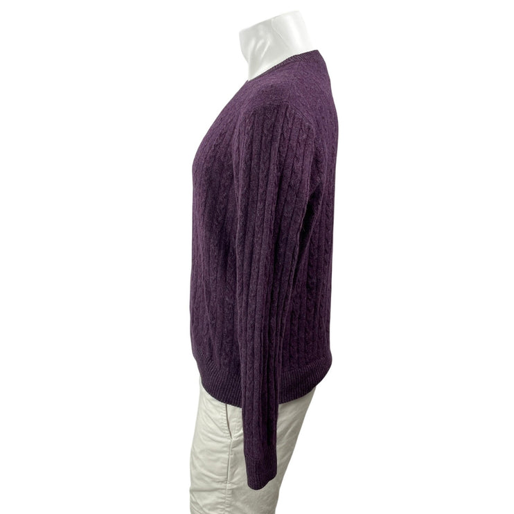 Raffi Men's Purple 100% Cashmere Cable Knit Crew Neck Long Sleeve Sweater Top XL