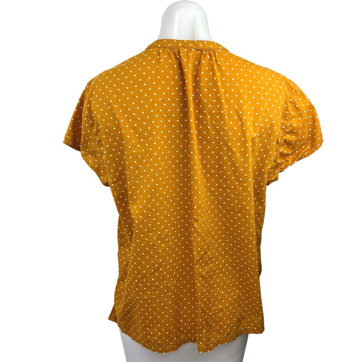 Old Navy Women Yellow Polka Dot Short Sleeve Band Collared Button Up Shirt Top L
